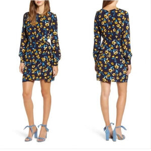 NWT Astr The Label Apron Front Long Sleeve Dark Floral Dress